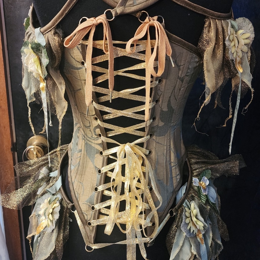 Elegant Lace-Up Corset with Floral Accents
